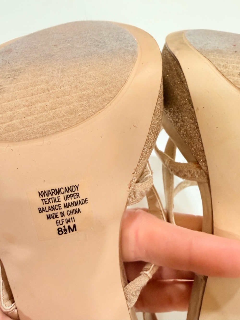 Nine West Nude Gold Glitter Platform Heels Strappy Stiletto Sandals Size 8 - Picture 12 of 17